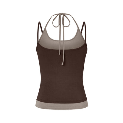 Layered Halter Neck Tank in Brown/Sable