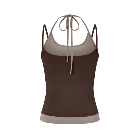 Layered Halter Neck Tank in Brown/Sable
