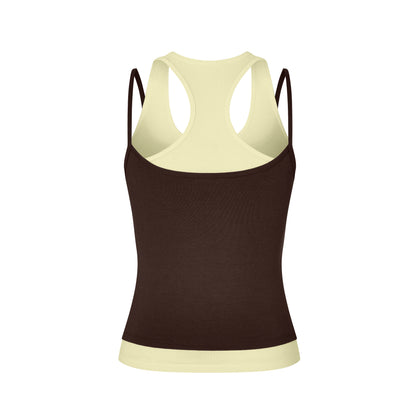 Layered Crew Neck Tank in Brown/Yellow