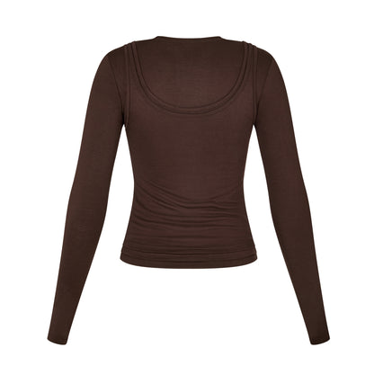 Long Sleeve Layered Top in Brown