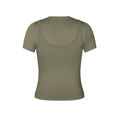 Short Sleeve Layered Top in Moss