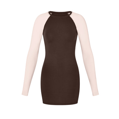 Raglan Mini Dress in Powder/Brown