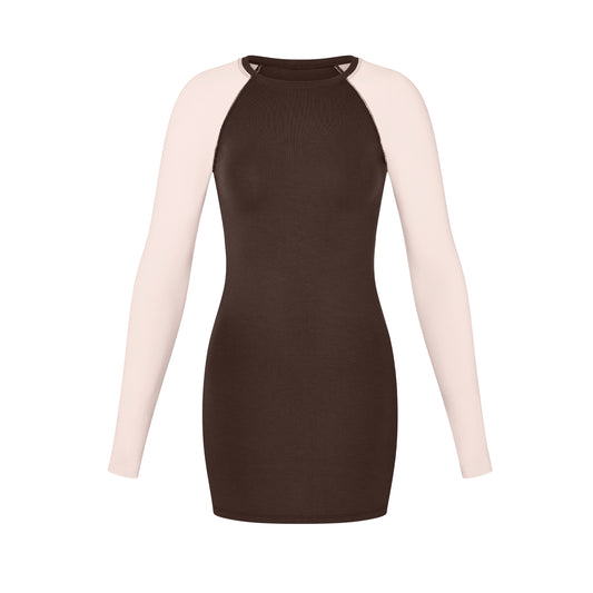 Raglan Mini Dress in Powder/Brown