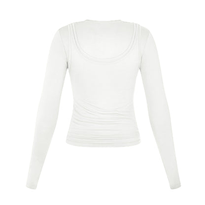 Long Sleeve Layered Top in White