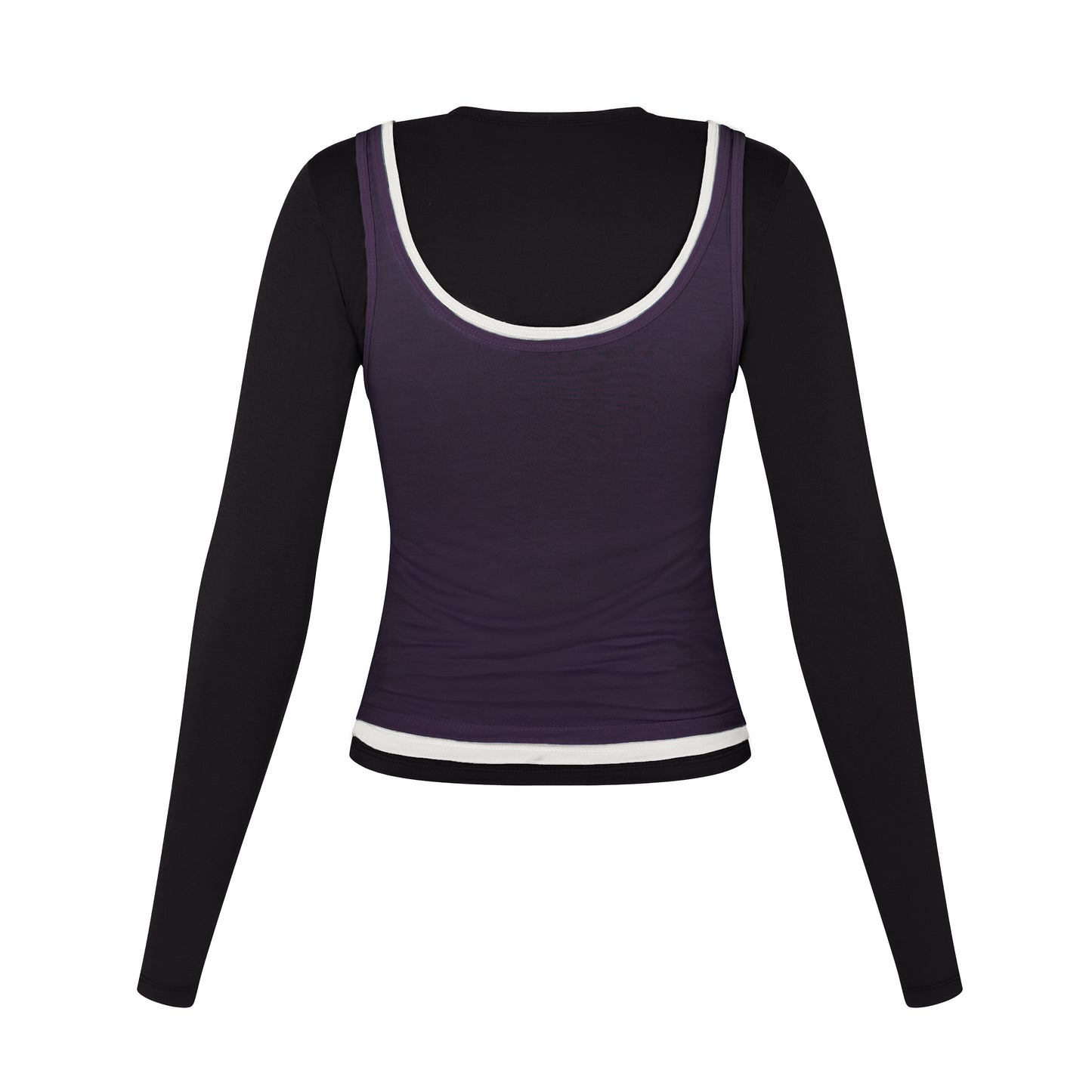 Long Sleeve Layered Top in Black/White/Purple
