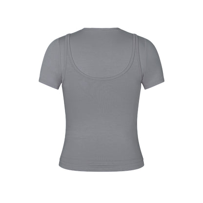 Short Sleeve Layered Top in Smoke