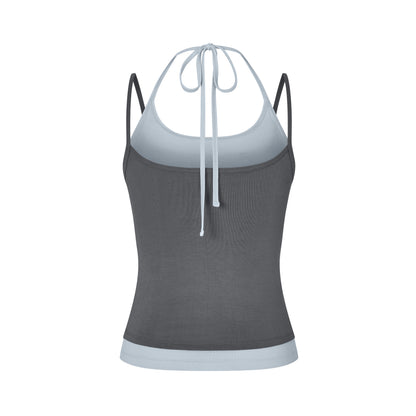 Layered Halter Neck Tank in Charcoal/Sky