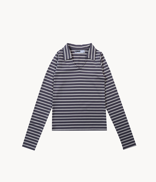 Stripes Long Sleeve Collar Top
