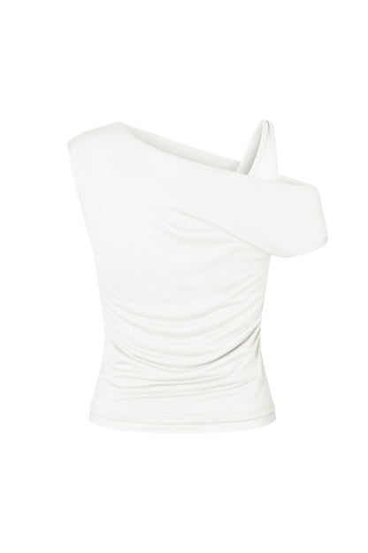 One Shoulder Layered Top in White