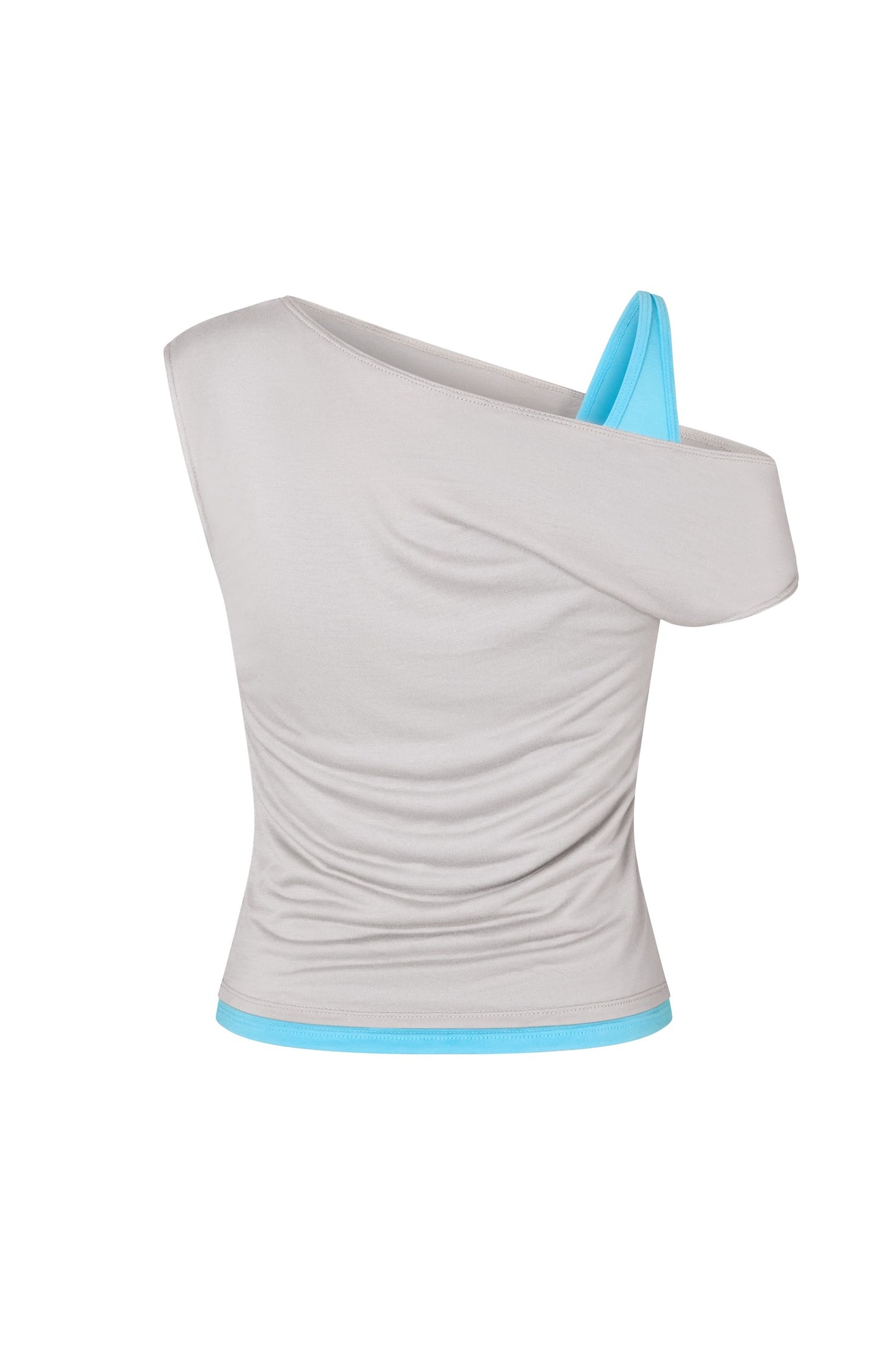 One Shoulder Layered Top in Concrete/Aqua