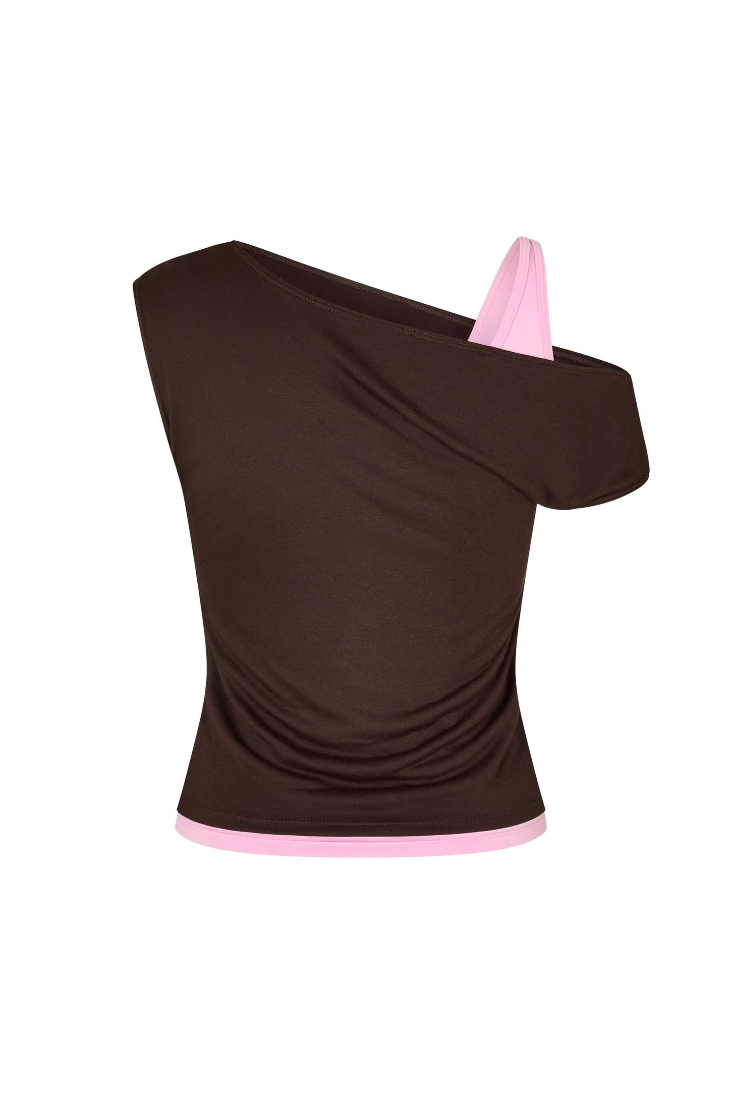 One Shoulder Layered Top in Brown/Gum