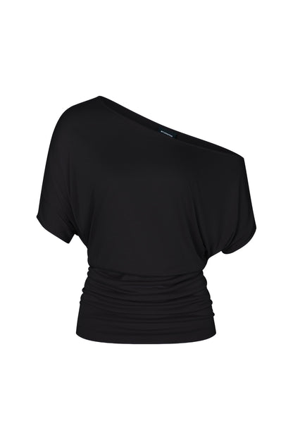 One Shoulder Draped Top in Black