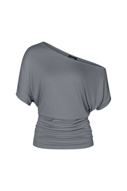 One Shoulder Draped Top in Smoke