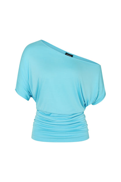 One Shoulder Draped Top in Aqua