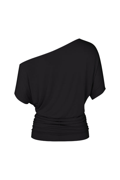 One Shoulder Draped Top in Black