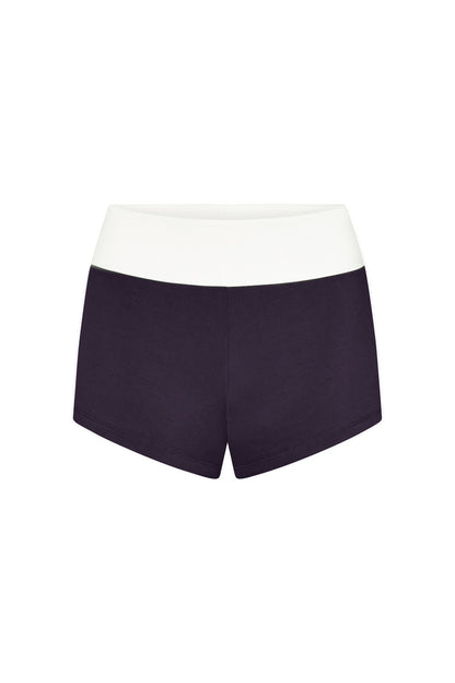 Two-tone Foldover Shorts in White/Purple