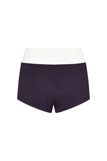 Two-tone Foldover Shorts in White/Purple