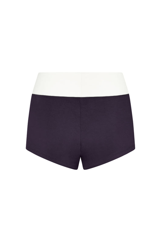 Two-tone Foldover Shorts in White/Purple