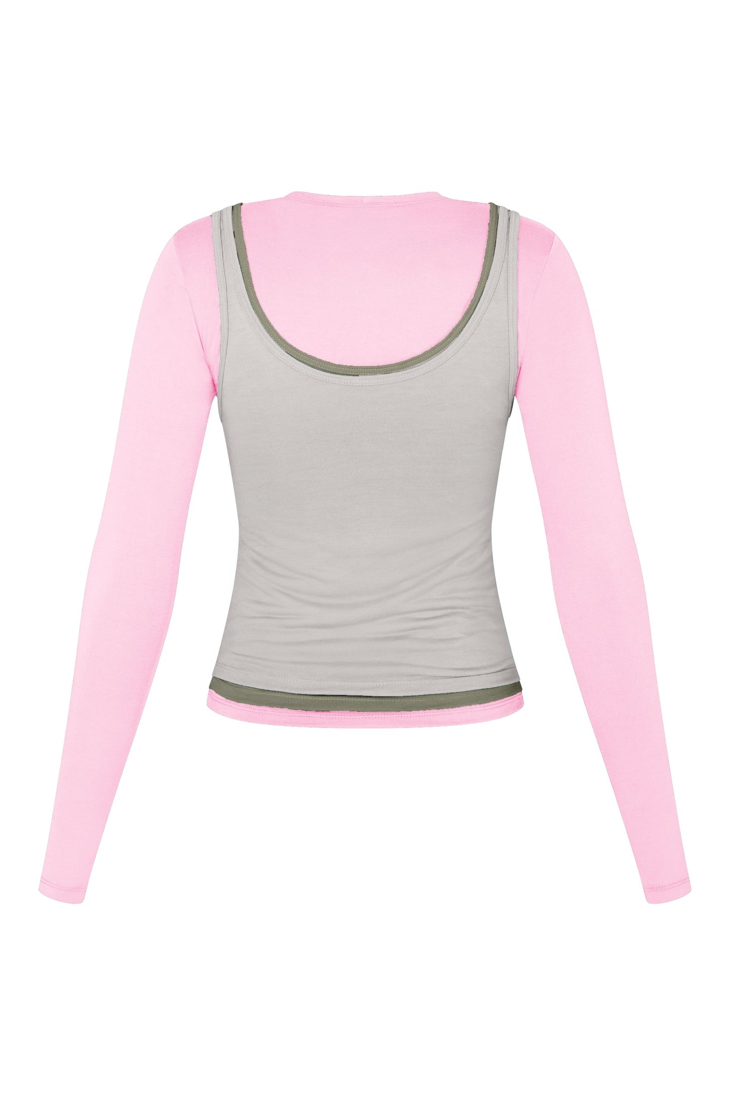 Long Sleeve Layered Top in Gum/Moss/Concrete