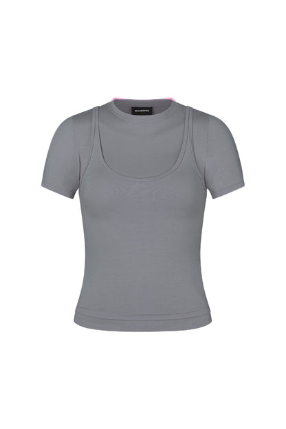 Short Sleeve Layered Top in Smoke