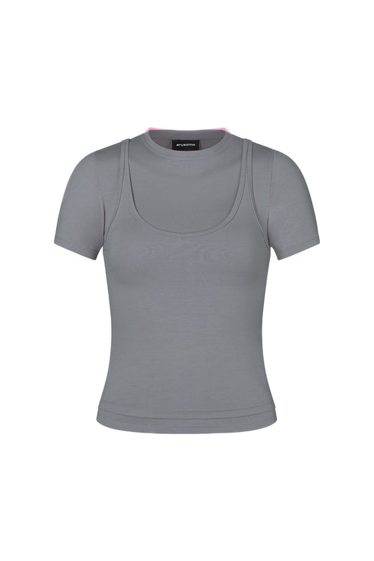 Short Sleeve Layered Top in Smoke