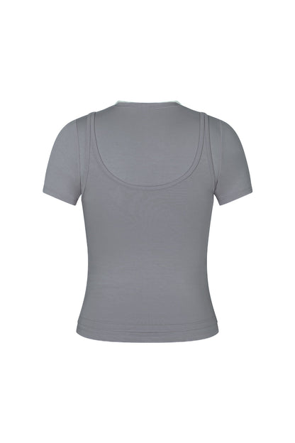 Short Sleeve Layered Top in Smoke