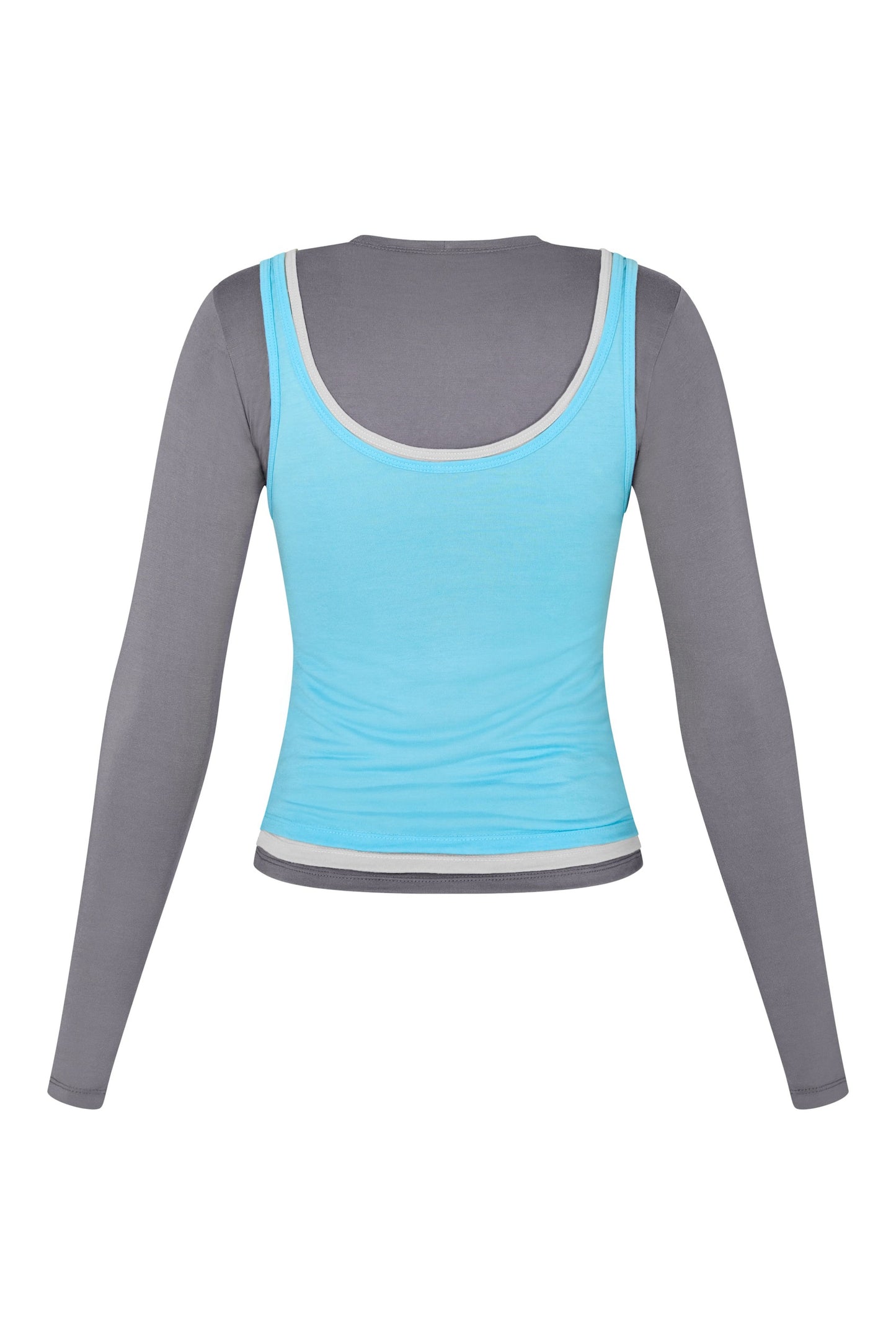 Long Sleeve Layered Top in Concrete/Smoke/Aqua