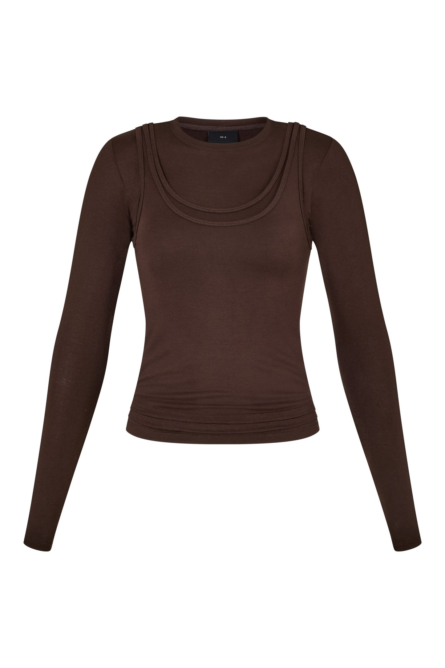 Long Sleeve Layered Top in Brown