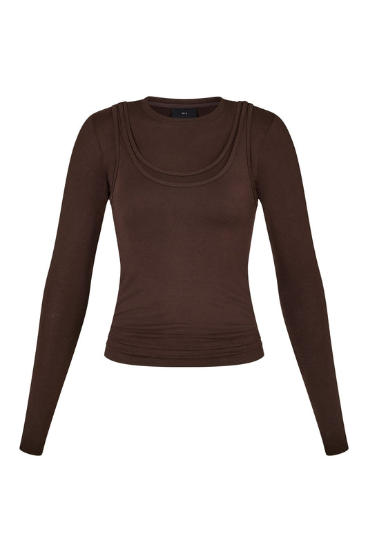 Long Sleeve Layered Top in Brown