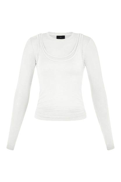 Long Sleeve Layered Top in White