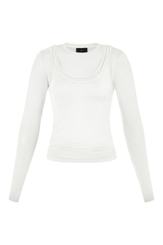 Long Sleeve Layered Top in White
