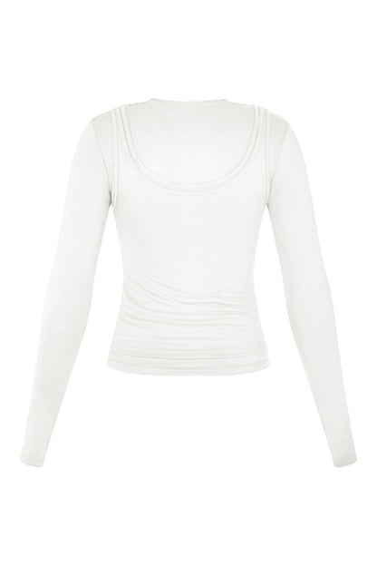 Long Sleeve Layered Top in White