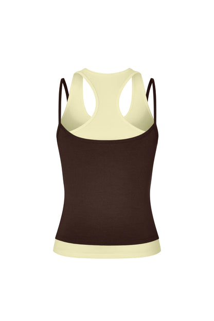 Layered Crew Neck Tank - Brown-Yellow
