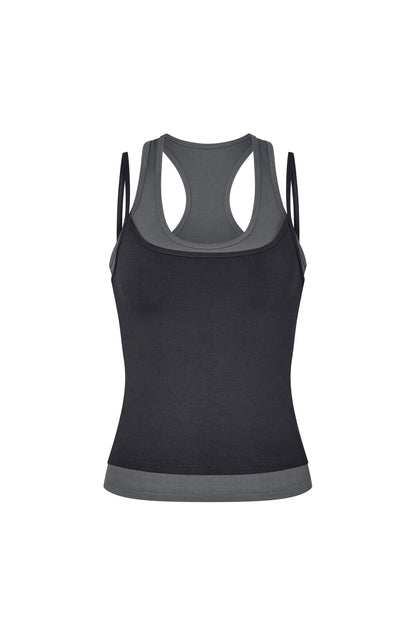Layered Crew Neck Tank - Midnight-Charcoal