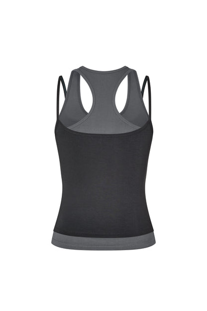 Layered Crew Neck Tank - Midnight-Charcoal