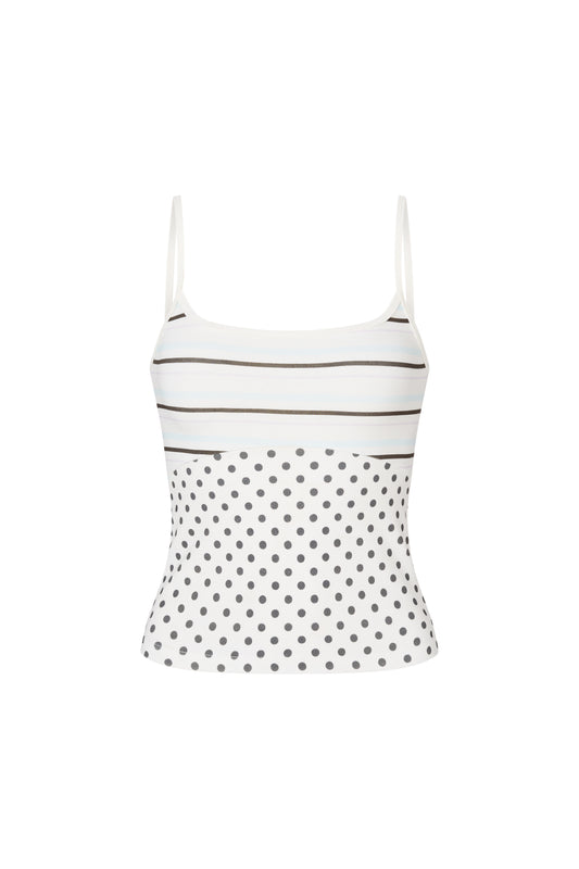 Printed Spaghetti Strap Tank - White