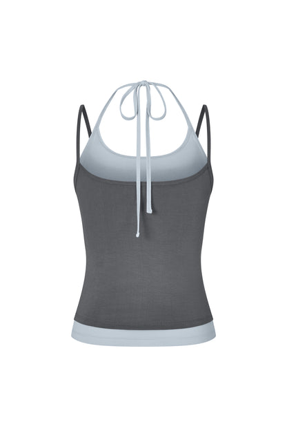 Layered Halter Neck Tank - Charcoal-Sky