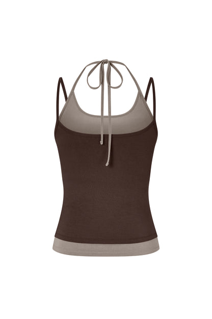 Layered Halter Neck Tank - Brown-Sable