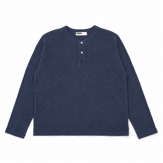 Henley Raglan Long Sleeve Top in Navy