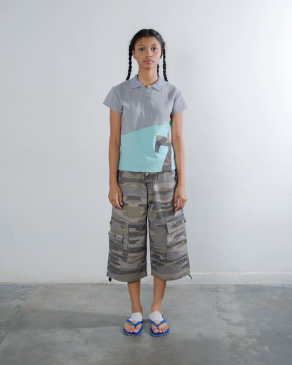 Polo 7 Top in Grey/Aqua