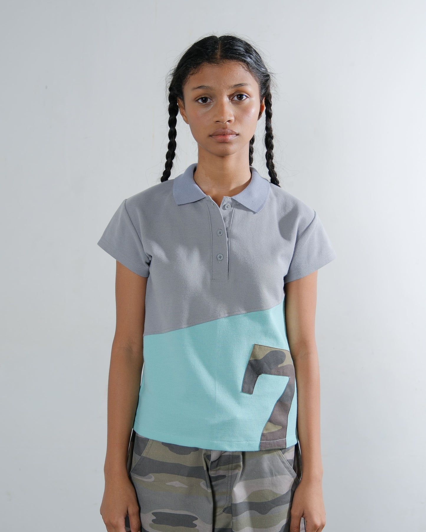 Polo 7 Top in Grey/Aqua