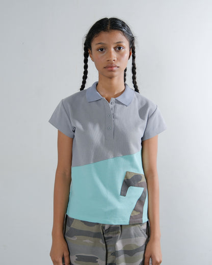 Polo 7 Top in Grey/Aqua