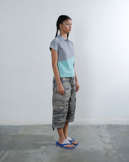 Polo 7 Top in Grey/Aqua