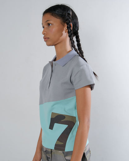 Polo 7 Top in Grey/Aqua