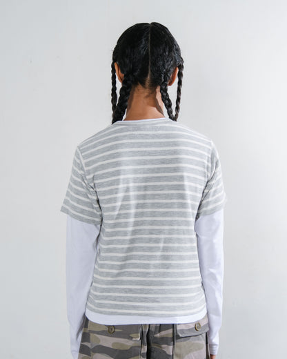 Pom Layer Stripes in Grey/White