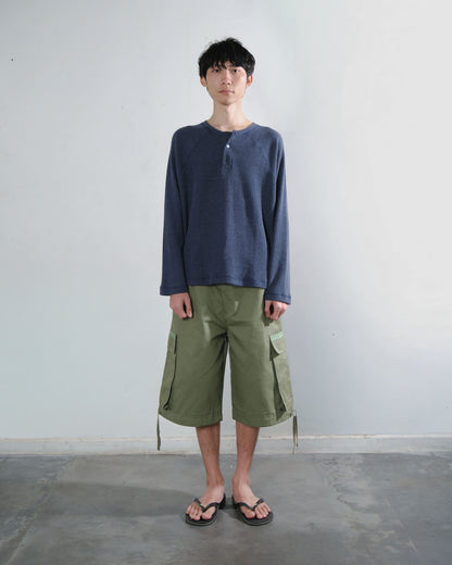 Henley Raglan Long Sleeve Top in Navy
