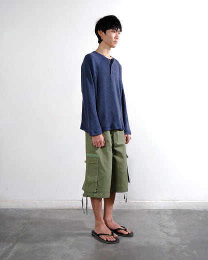 Henley Raglan Long Sleeve Top in Navy