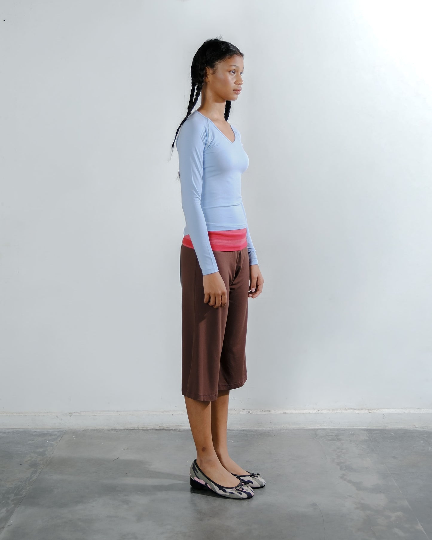 V-Neck Long Sleeve Top in Baby Blue