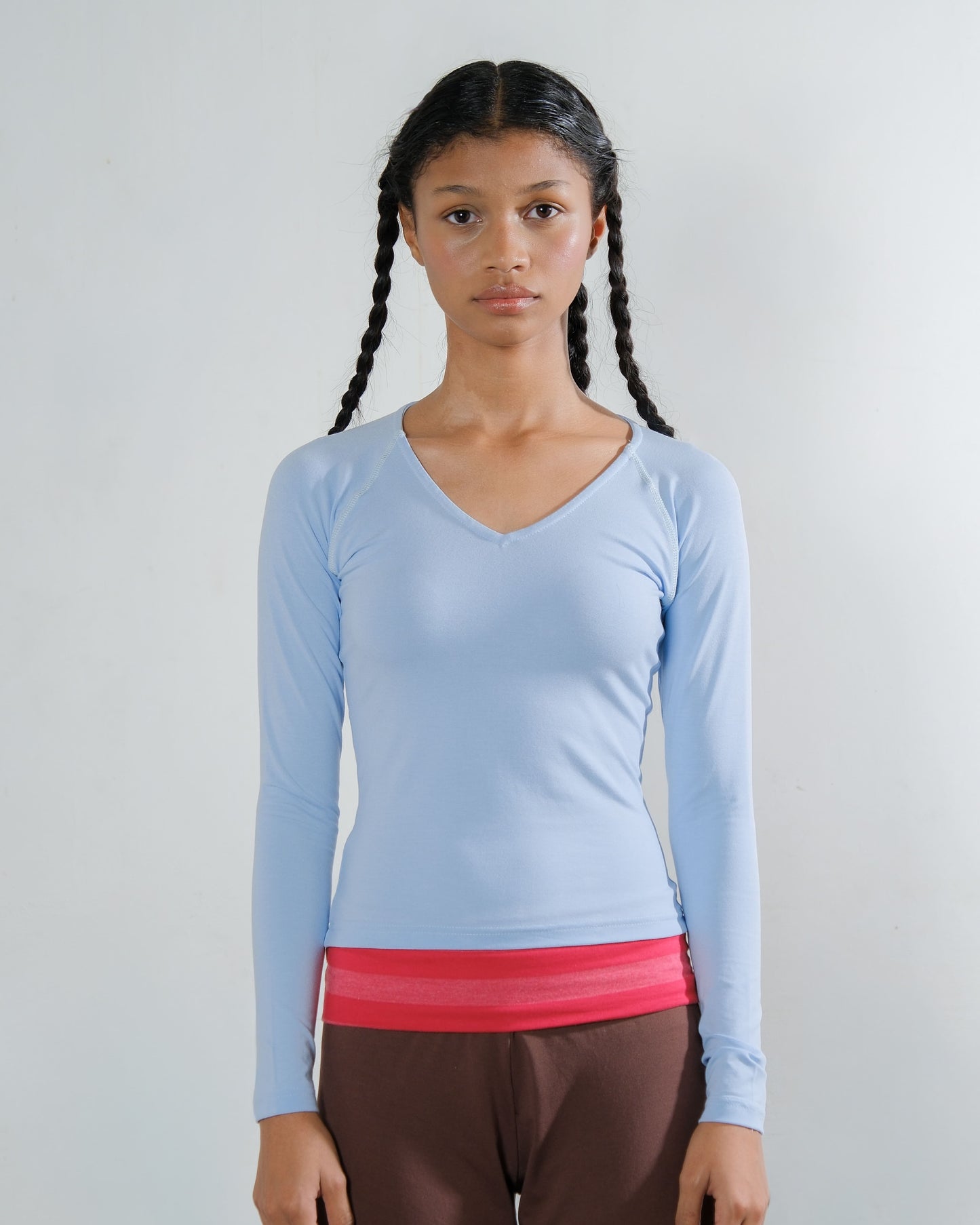 V-Neck Long Sleeve Top in Baby Blue