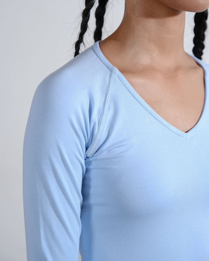 V-Neck Long Sleeve Top in Baby Blue